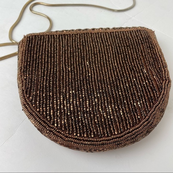 Vintage GENIE Beaded Purse Brown Evening Crossbody Bag HONG KONG HandMade - Picture 4 of 6